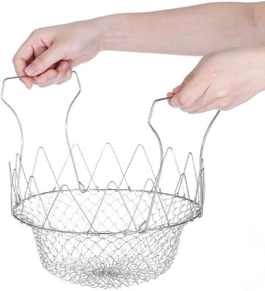Multifunctional Frying Pan Basket Stainless Steel Folding Strainer